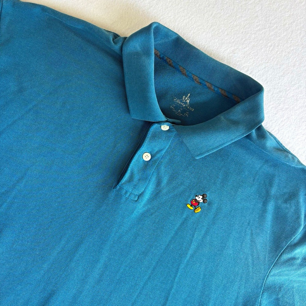 Disney Parks Shirt Mens XL Polo Mickey Embroidered Blue Solid Short Sleeve